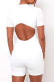 White Sexy Casual Solid Backless Zipper Collar Skinny Romper