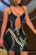 Black Sexy Print Patchwork Spaghetti Strap Pencil Skirt Dresses