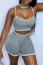 Grey Sexy Casual Solid Backless Spaghetti Strap Sleeveless Two Pieces
