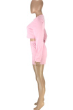 Pink Casual Solid Split Joint O Neck Long Sleeve Two Pieces