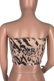 Red Fashion Sexy Print Backless Strapless Tops
