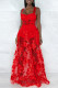 Red Fashion Sexy Patchwork See-through Backless Spaghetti Strap Sleeveless Two Pieces