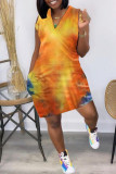 Green Sexy Casual Tie Dye Printing V Neck Sleeveless Dress