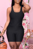 Black Sexy Casual Solid Backless U Neck Skinny Romper