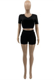 Apricot Sexy Casual Solid Backless V Neck Short Sleeve Two Pieces