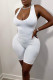 White Casual Solid Patchwork U Neck Skinny Rompers