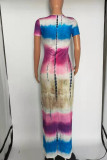 Purple Casual Print Patchwork V Neck Princess Dresses