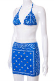 Rose Red Fashion Sexy Print Backless Halter Sleeveless Two Pieces