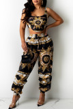 Multicolor Fashion Sexy Print Vests Pants U Neck Sleeveless Two Pieces