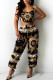 Multicolor Fashion Sexy Print Vests Pants U Neck Sleeveless Two Pieces
