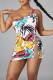 White Fashion Sexy Print Backless Swimwears Two-piece Set