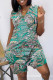 Green Fashion Casual Print Basic V Neck Regular Sleeveless Romper