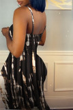 Orange Fashion Sexy Print Backless Spaghetti Strap Sleeveless Dress