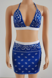 Blue Sexy Street Print Split Joint Swimwears