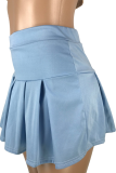 Light Blue Sexy Solid Split Joint Regular Mid Waist Type A Solid Color Bottoms