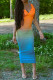 Blue Fashion Sexy Gradual Change Print Basic V Neck Vest Dress