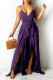 Purple Fashion Sexy Solid Backless Slit Spaghetti Strap Regular Jumpsuits