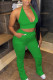 Green Casual Solid Bandage Split Joint Backless Halter Sleeveless Two Pieces