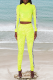 Fluorescent Green Casual Print Patchwork Hooded Collar Long Sleeve Two Pieces