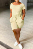 Beige Fashion Casual Solid Basic O Neck Regular Romper