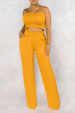 Yellow Sexy Solid Patchwork Strapless Sleeveless Two Pieces