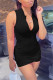 Black Casual Solid Basic Zipper Collar Sleeveless Dress