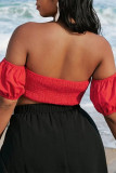 Red Sweet Solid Split Joint Fold Strapless Plus Size Tops