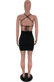Black Fashion Sexy Solid Backless Strap Design Spaghetti Strap Sleeveless Dress