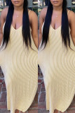 Blue Fashion Sexy Striped Print Backless Spaghetti Strap Sleeveless Dress