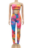 Red Sexy Print Hollowed Out Patchwork Frenulum Skinny Jumpsuits