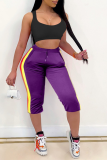 Grey Casual Striped Patchwork Skinny High Waist Pencil Solid Color Bottoms