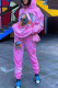 Pink Street Print Patchwork Hooded Collar Long Sleeve Two Pieces