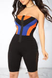 Black Street Geometric Print Patchwork Strapless Skinny Rompers
