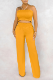 Yellow Sexy Solid Patchwork Strapless Sleeveless Two Pieces