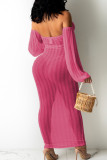 Rose Red Sexy Solid Hollowed Out Patchwork Frenulum See-through Halter Irregular Dress Dresses