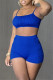 Blue Sexy Casual Solid Backless Spaghetti Strap Sleeveless Two Pieces