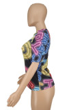 Black Fashion Casual Print Basic O Neck T-Shirts