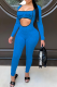 Blue Sexy Print Hollowed Out Square Collar Skinny Jumpsuits