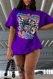 Red Casual Print Patchwork O Neck T-Shirts