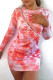 Red Sexy Print Hollowed Out Patchwork O Neck Long Sleeve Dresses