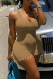 Grey Sexy Solid Patchwork Backless U Neck Skinny Rompers