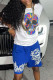 Blue Fashion Casual Print Basic O Neck Short Sleeve Two Pieces