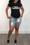 Silver Casual Solid Patchwork Skinny Mid Waist Pencil Solid Color Bottoms