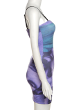 Pink Sexy Print Patchwork Spaghetti Strap Pencil Skirt Dresses