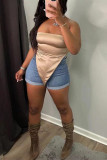 Champagne Fashion Sexy Solid Backless Asymmetrical Strapless Tops
