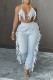 Light Gray Fashion Sexy Solid Tassel Backless Halter Sleeveless Two Pieces
