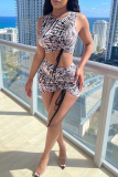 Black And White Sexy Patchwork Patchwork O Neck Sleeveless Two Pieces