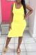 Yellow Fashion Sexy Solid Slit U Neck Vest Dress