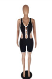 Black Sexy Casual Solid Hollowed Out Backless V Neck Skinny Romper