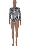 Black Sexy Print Patchwork Half A Turtleneck Long Sleeve Two Pieces